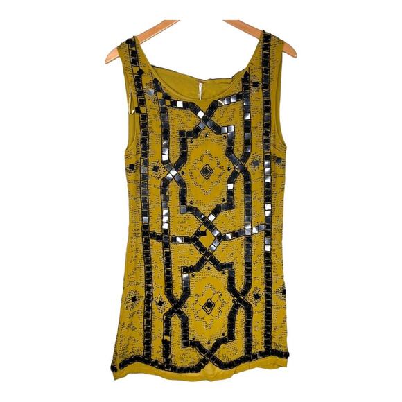 Free People Speak Easy Mini Dress beaded gold and black Size 4 new $168 - Picture 1 of 9